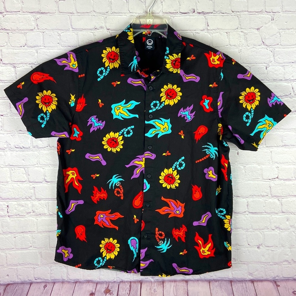 Neff Black Multicolor Casual Button Down Shirt